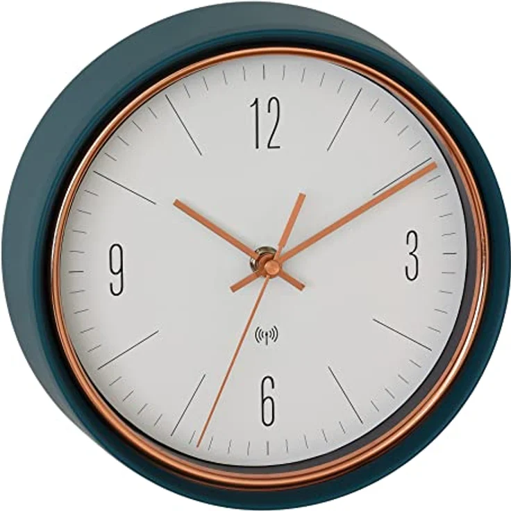 TFA Dostmann Wanduhr analog, 60.3547.20, Funkuhr, aus Metallrahmen mit kupferfarbenen Zeiger, Design, Petrol, 223 x 70 x 223 mm – Bild 1
