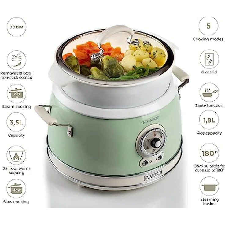 Ariete Küchenmaschine 2904GR, Reiskocher, 5 Funktionen, 650 Watt, 3 Liter Volumen, für 10 Tassen Reis – Bild 2