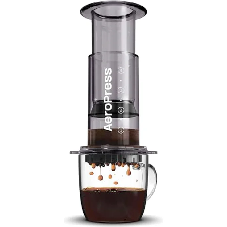 AeroPress Clear Black Coffee Press - 3 in 1 Brew Methode kombiniert French Press, Espresso, Vollmundkaffee ohne Körnung oder Bitterkeit, kleine tragbare Kaffeemaschine für Camping & Reisen, Schwarz – Bild 1