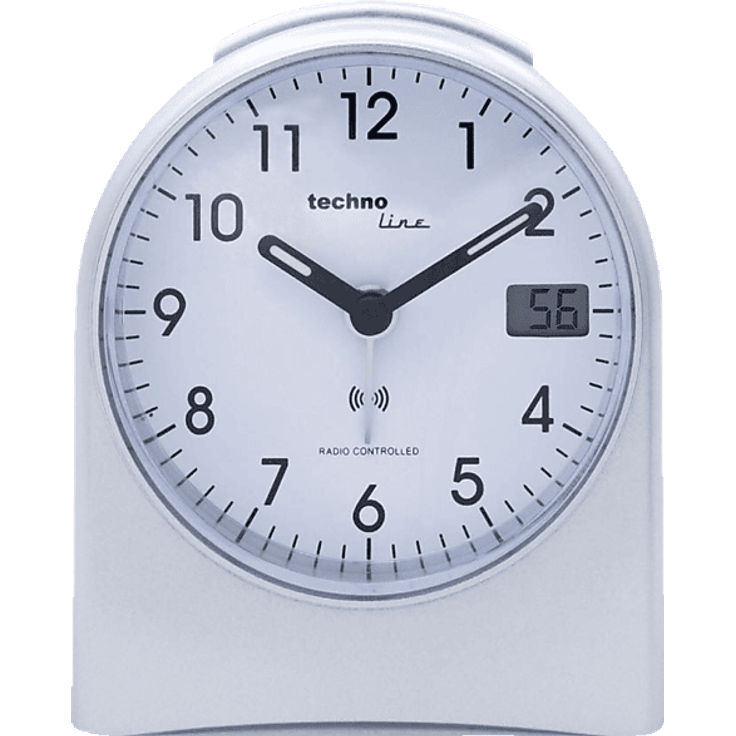 TECHNOLINE WT755 Funkwecker, Silber-Schwarz mit Schlummerfunktion und Hintergrundbeleuchtung, AA-Batteriebetrieb