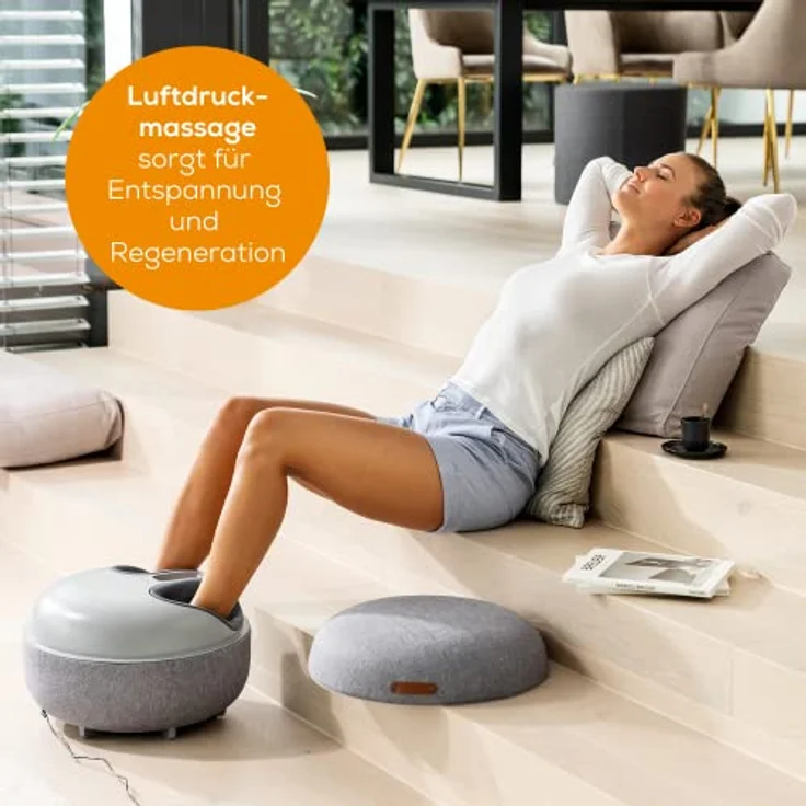 Beurer FM 120 2-in-1 Shiatsu-Fußmassagegerät und moderner Sitzhocker, wohltuende Luftkompressionsmassage zur Entspannung und Regeneration, mit zuschaltbarer Wärmefunktion, hochwertiges Textil – Bild 3
