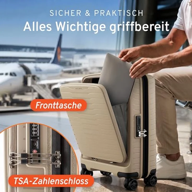 Stratic Novium 4 Rollen Kabinentrolley S 55 cm mit Laptopfach und Dehnfalte, beige – Bild 6