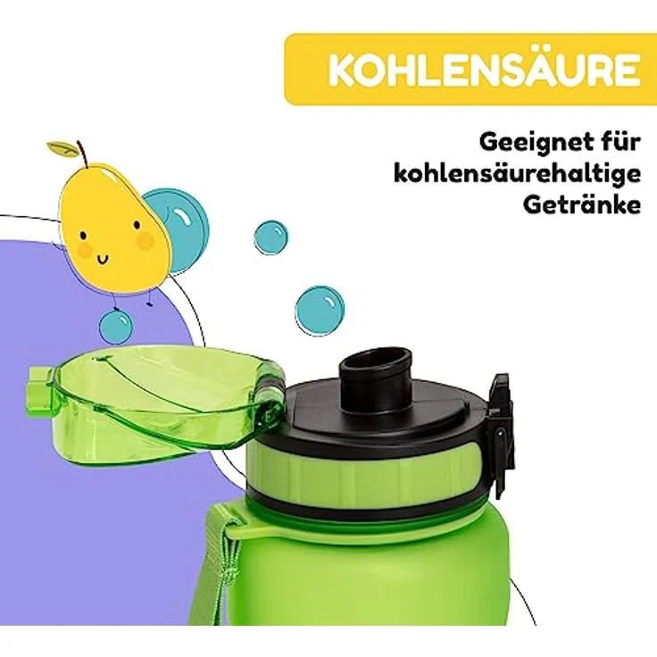 schmatzfatz Kinder Trinkflasche 800ml, Sport für Schule Kindergarten, 1-Klick Verschluss, Geschmacksneutrale Wasserflasche, Auslaufsicher mit Fruchteinsatz, BPA-Frei – Bild 4