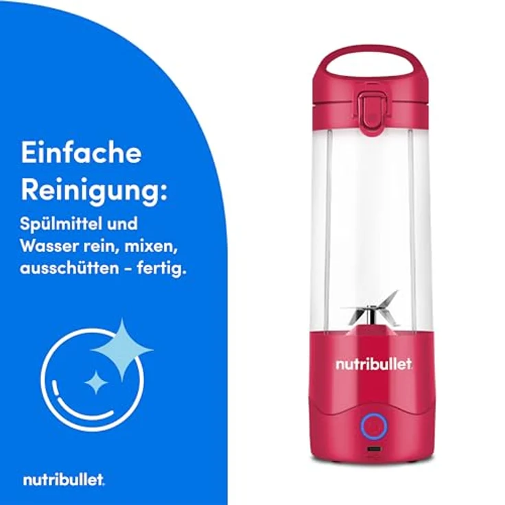 NutriBullet Frullatore Nbp003Ma, Wiederaufladbarer To-Go-Mixer in Blau – Bild 7