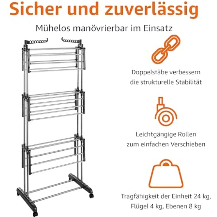 AmazonBasics Turm-Wäscheständer für innen mit faltbaren Flügeln – Bild 2