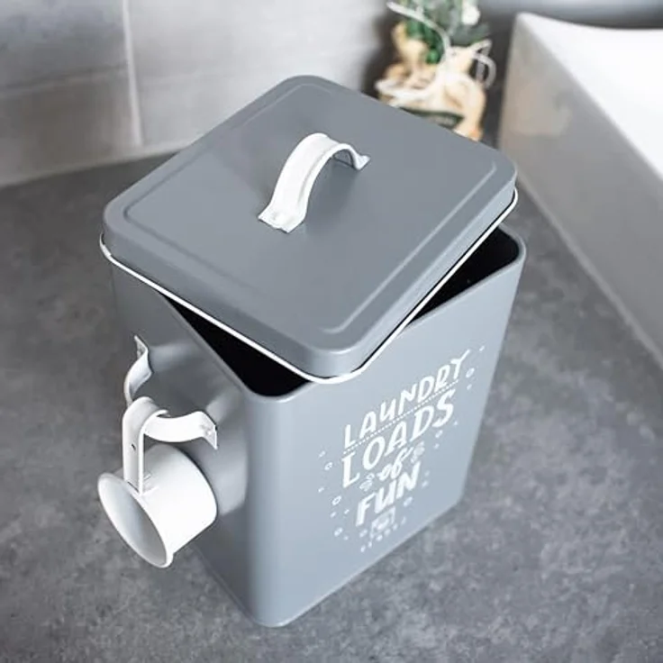Sendez Waschpulverdose 6L Metalldose mit Deckel und Schaufel Waschmittelbox Aufbewahrungsbox Waschmitteldose Grau – Bild 3