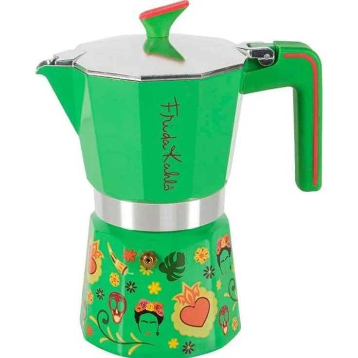 Pedrini Frida Kahlo 6TZ Espressokocher, Mokka-Kanne in Grün mit kunstvoller Dekoration und ergonomischem Design – Bild 1