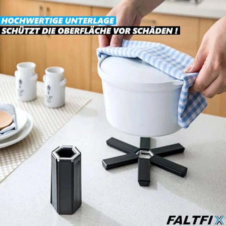 MAVURA FALTIX, Faltbarer Topfuntersetzer, hitzebeständig, rutschfest, in Schwarz, 19 cm – Bild 2