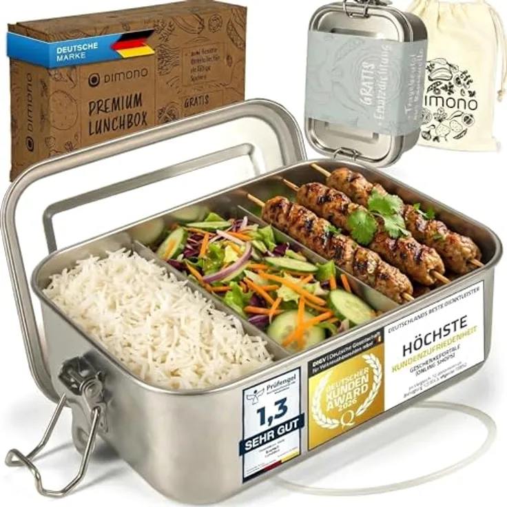 Dimono® Lunchbox Brotdose 2400ml, Auslaufsichere Edelstahl Bento-Box mit flexibler Fächeraufteilung und wasserdichten Dichtungen