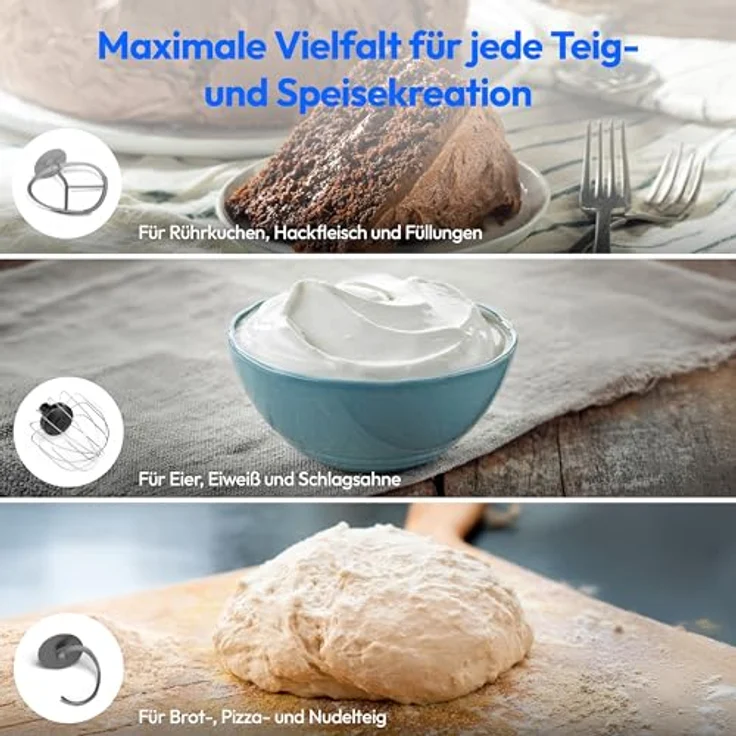 MEDION 3 in 1 Universal Küchenmaschine (Digital, 1.200 Watt, 8 Stufen, Mischen Kneten Rühren Mixen Fleischwolf, digitales Touch Display) Titan – Bild 4