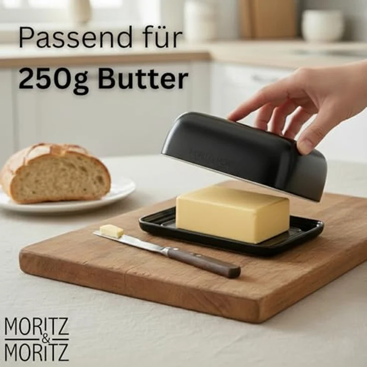 Moritz & Moritz VIDA Butterdose Keramik 250g, schwarze Porzellan Butterdose mit Deckel, edles Design für gängige Buttersorten – Bild 4