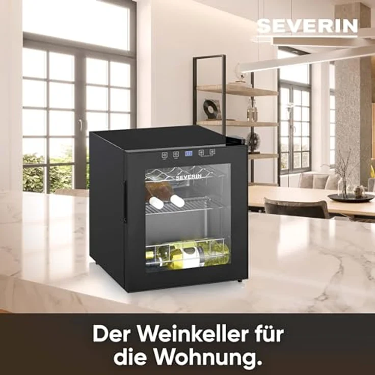 SEVERIN Weinkühlschrank 46 L Volumen für max. 15 Flaschen, LED & Touch-Display, 5-18°C, nur 43 dB, EEK F, schwarz – Bild 3