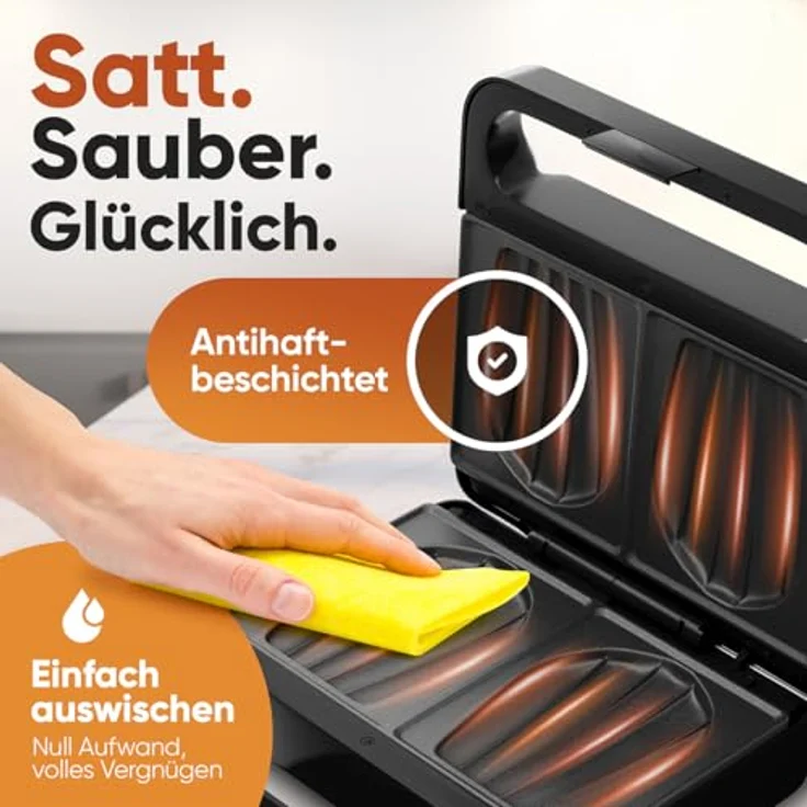 ProfiCook Sandwichmaker PC-ST 1297, Edelstahl Sandwichmaker mit muschelförmigen Platten, 750W, Antihaftbeschichtung, Überhitzungsschutz – Bild 4