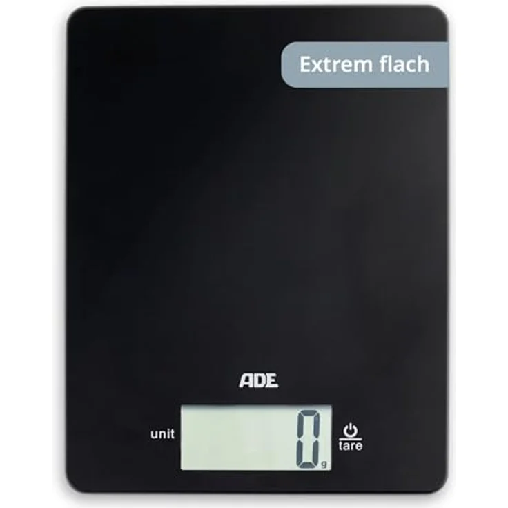 ADE Digitale Küchenwaage KE 1800-4 Leonie (Elektronische Waage für Küche und Haushalt, extrem flach, präzises Wiegen bis 5 kg, Zuwiegefunktion) schwarz – Bild 2