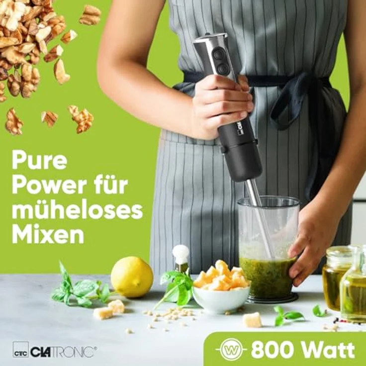 CLATRONIC Stabmixer SM 3825, 800 Watt Stabmixer mit Turbo-Funktion und Edelstahl-Spezialmesser, BPA-frei – Bild 3