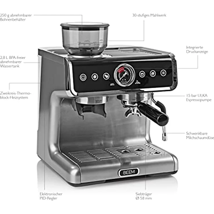 BEEM ESPRESSO-GRIND-PROFESSION Espresso-Siebträgermaschine mit Mahlwerk - 15 bar – Bild 3