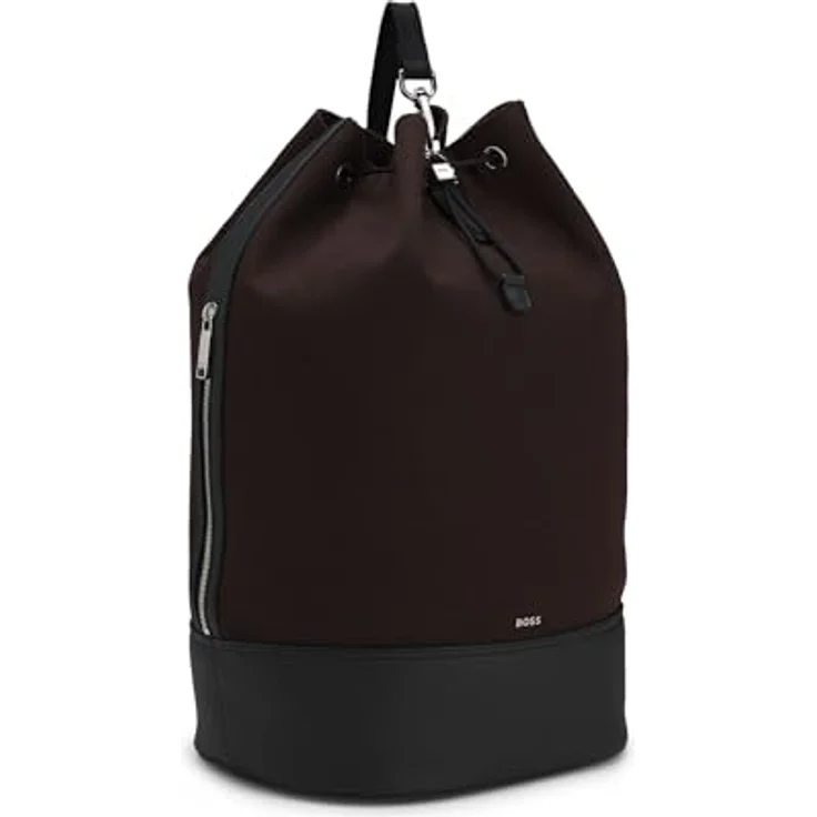 BOSS Dakkar Drawstring Canvas-Beuteltasche, Dunkelbraun mit Leder-Optik, 28x23x47 cm, Innentasche mit Reißverschluss – Bild 5