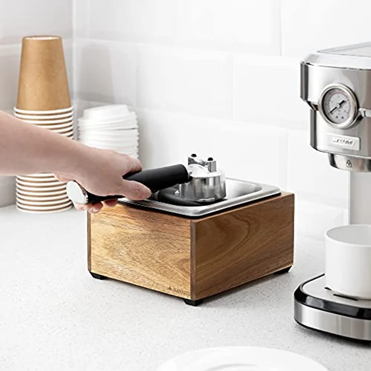 Navaris Abklopfbehälter aus Akazienholz 18x17x11cm - Abschlagbehälter für Siebträger - Zubehör für Espresso Kaffeemaschine Siebträgermaschine – Bild 2