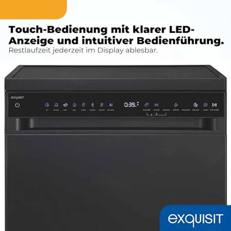 Exquisit GSP9616-450B, Stand-/Unterbau-Geschirrspüler in schwarz, 16 Maßgedecke, Energieklasse B, 45 dB, 8 Programme, Besteckschublade, Halbe Beladung – Bild 4