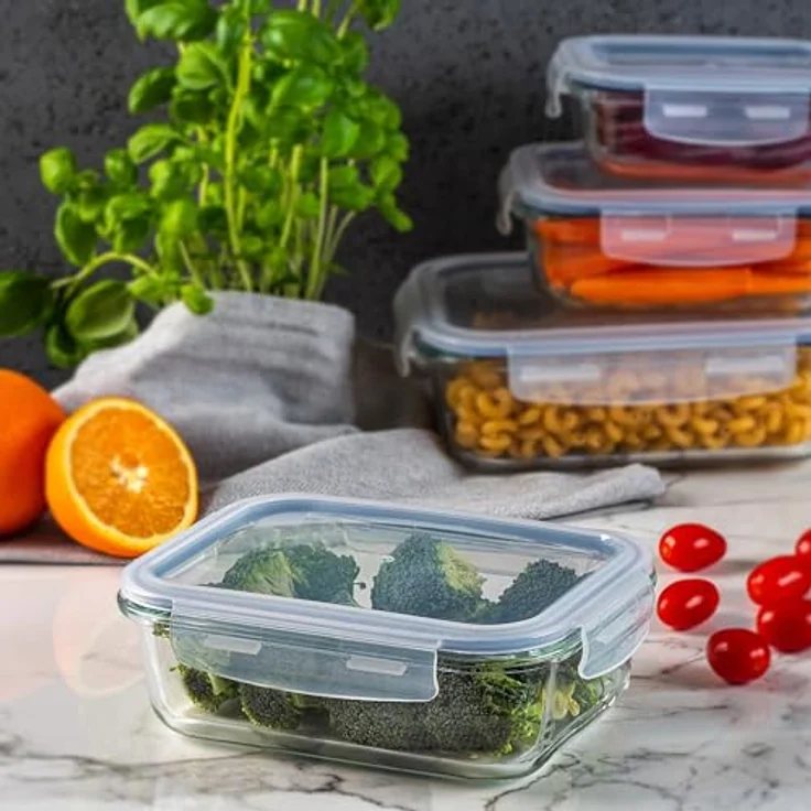 KADAX Glasbehälter Set mit Deckel, 3 Größen 370/640/1040 ml, luftdicht und spülmaschinen- / mikrowellengeeignet, für Meal Prep – Bild 3