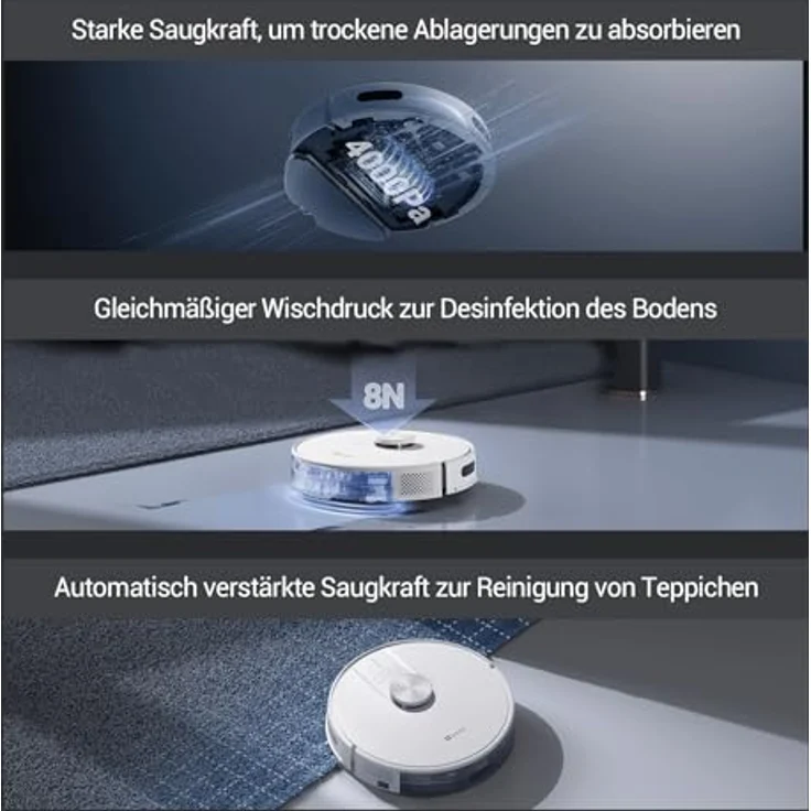 EZVIZ Saugroboter RE4 mit Wischfunktion, Staubsauger Roboter 4000PA, 3 in 1 Roboterstaubsauger WLAN, Alexa & APP-Steuerung, Ideal für Tierhaare, Teppiche und Hartböden – Bild 4