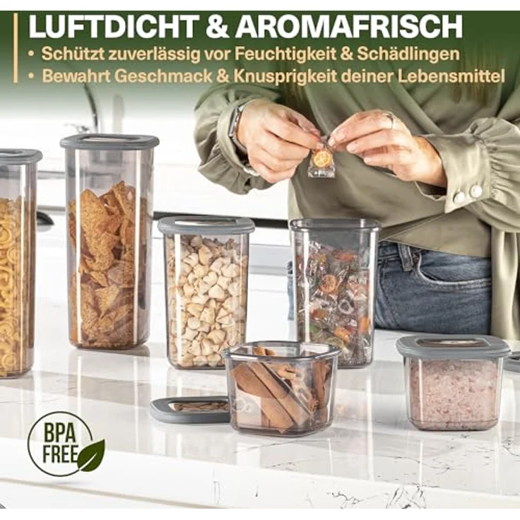 Viwares Vorratsdosen Set, 6er Pack luftdicht, BPA-frei, Anthrazit, stapelbar und spülmaschinenfest für Lebensmittelaufbewahrung – Bild 4