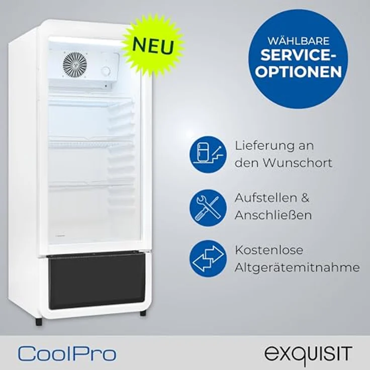 exquisit Getränkekühlschrank GKS180-GT-430D, 200l Glastürkühlschrank mit LED-Beleuchtung, Umluftventilator, 3 Ablagen, automatisches Abtauverfahren, schwarz – Bild 9
