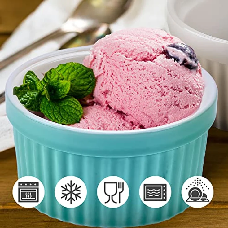 Dimono® 8er Set Dessertschalen, 170 ml, ofenfeste Keramik, gefrierschrankgeeignet, stapelbar, für Muffins und Desserts – Bild 3
