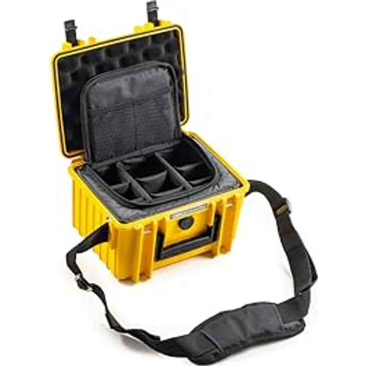 B&W International B&W Transportkoffer Outdoor Typ 2000 - Gelb - mit Fototasche - wasserdicht nach IP67 Zertifizierung, staubdicht, bruchsicher und unverwüstlich – Bild 1