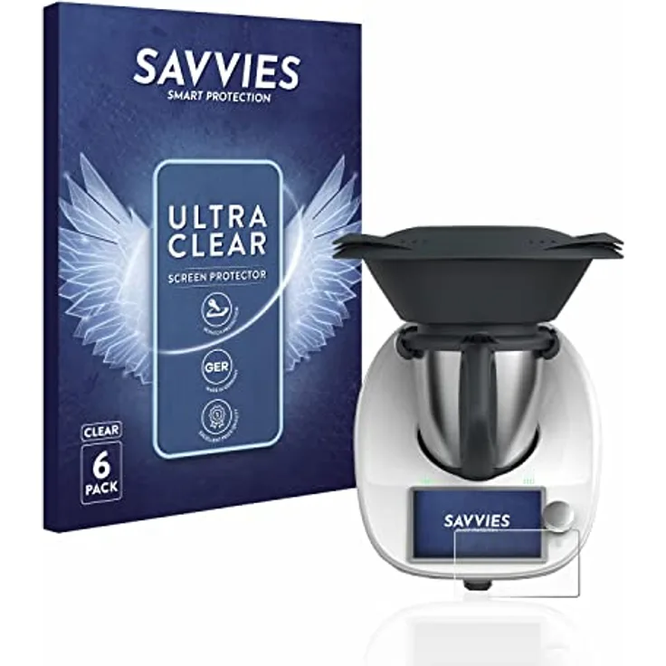 Savvies 6 Stück Schutzfolie für Vorwerk Thermomix TM6 Displayschutz-Folie Ultra-Transparent, Made in Germany