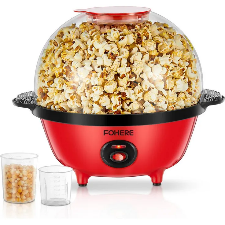 FOHERE Popcornmaschine 4.5L 700W, Retro Popcornmaschine mit 2 Messbechern für Zucker und Öl, automatisches Rühren