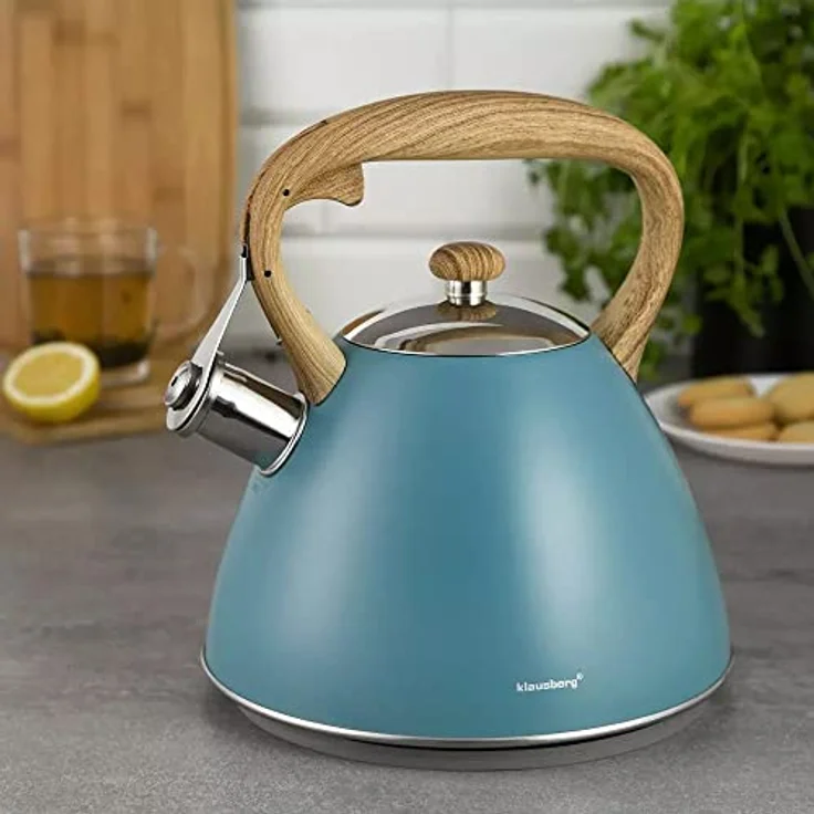 KLAUSBERG Flötenkessel 3 Liter, rostfreier Stahl mit silikonbeschichtetem Griff, geeignet für Induktionsherde – Bild 4
