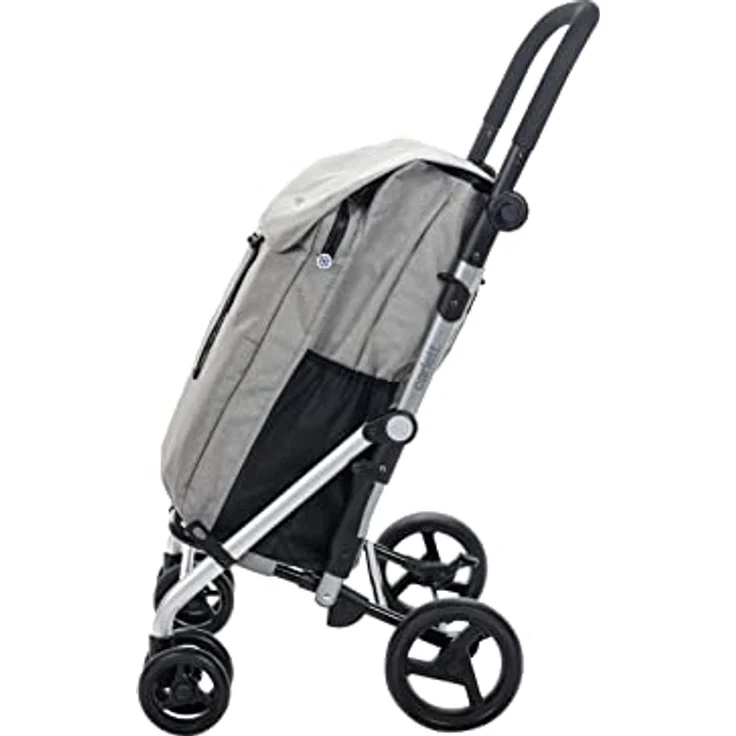 Carlett Einkaufstrolley mit 4 Rädern | Lett470 CLASSIC family | Zusammenklappbarer Einkaufswagen mit großer Tasche 32kg, 64L Einkaufstasche, 10,5L Thermotasche und Rückfach, Grau – Bild 3