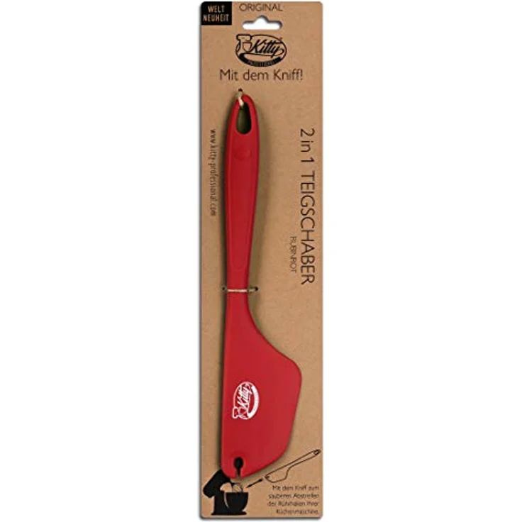 Kitty Professional Teigschaber 2 in1 mit Kniff zum Portionieren & Sauber Abstreifen | aus Edelstahl & BPA freiem Silikon Teigspachtel Teigschneider (Rubinrot) – Bild 4