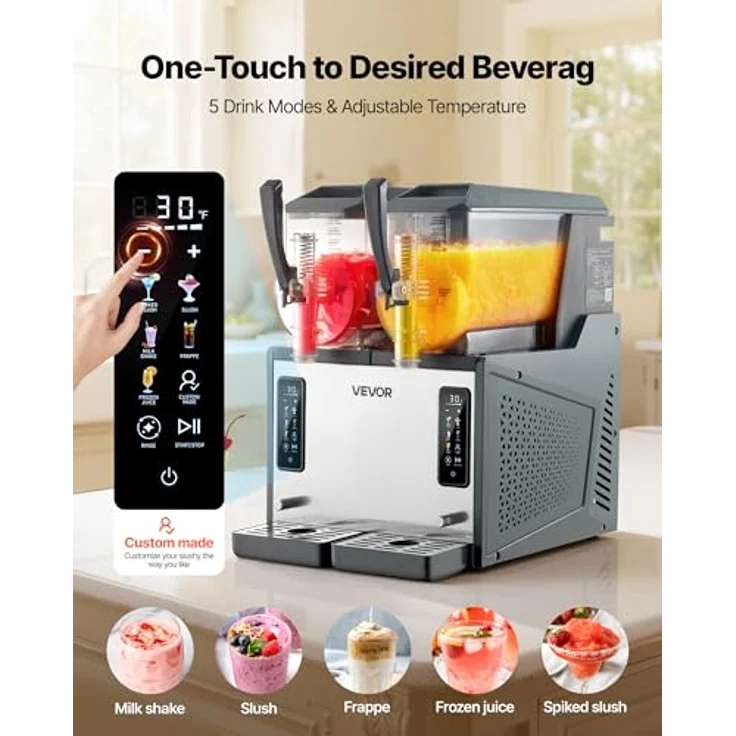 VEVOR Slush Maschine 2 x 4 L, Elektrische Margarita-Maschine mit Selbstreinigungsfunktion, 455 W für Frozen Margaritas und Milchshakes – Bild 2