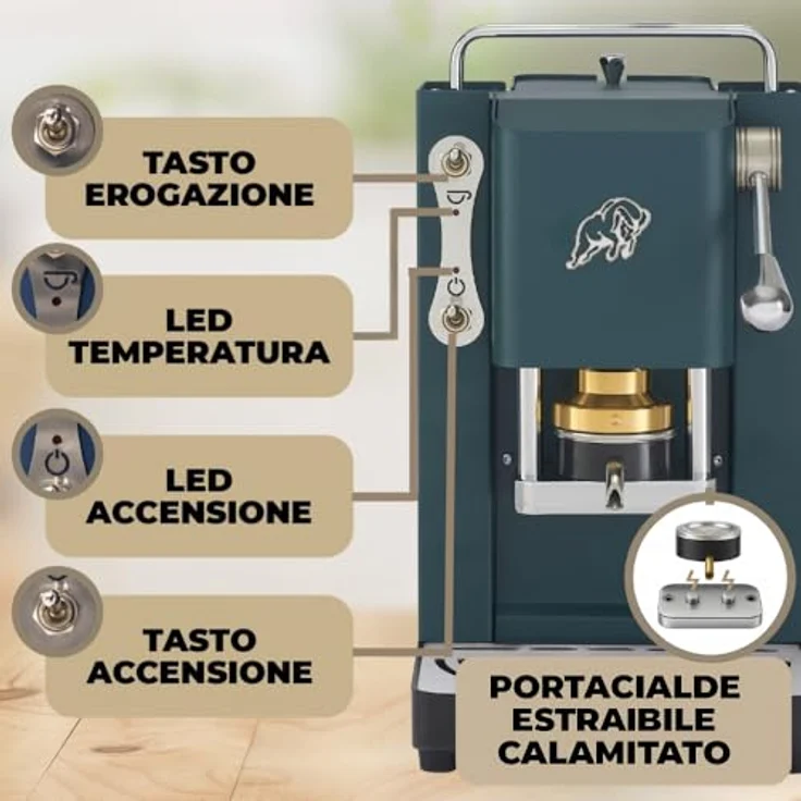 FABER COFFEE MACHINES 3.0 Pro Essential, Kaffeemaschine ESE 44 mm, kompakt mit Glaskanister, verstellbarer Messing-Padpresse, British Green und Chrom – Bild 3