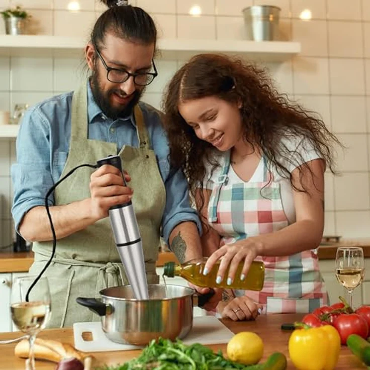 Retoo Stabmixer 1200W Turbo, Pürierstab mit stufenloser Geschwindigkeitsregelung, kompakt, Silber – Bild 4