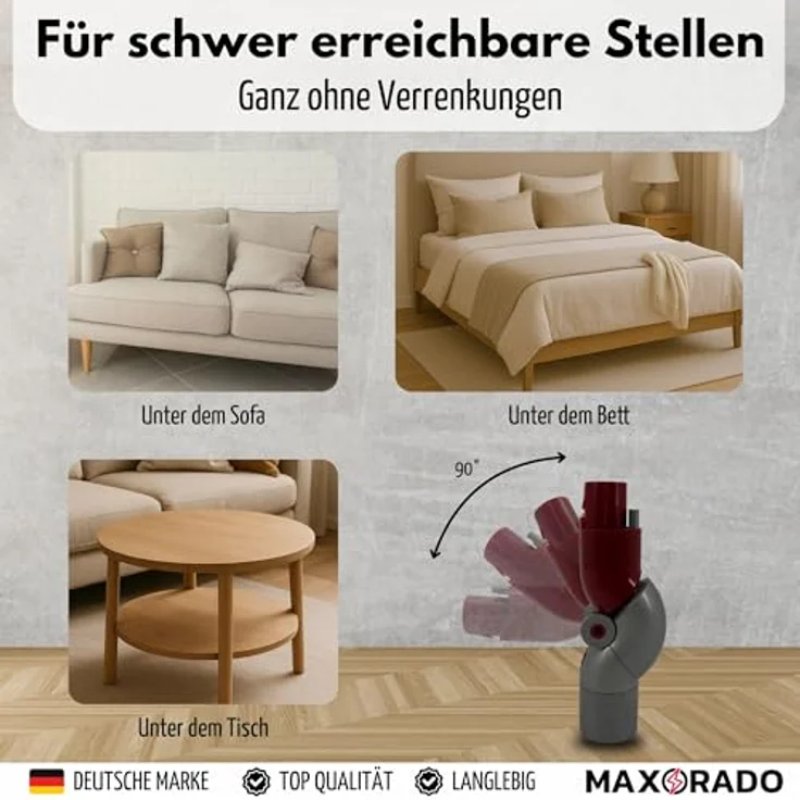 MAXORADO Winkeladapter für Dyson V7 V8 V10 V11 V15, 90° verstellbar, robustes Zubehör für Akku-Staubsauger – Bild 2
