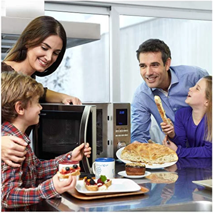 Sharp R922STWE 3-in1 Mikrowelle mit Grill und Heißluft, Standgerät, 32 Liter Garraum, 1000 Watt, LED-Display, 10 Automatikprogramme, Gewichtgesteuerters Auftauen, Edelstahl – Bild 6