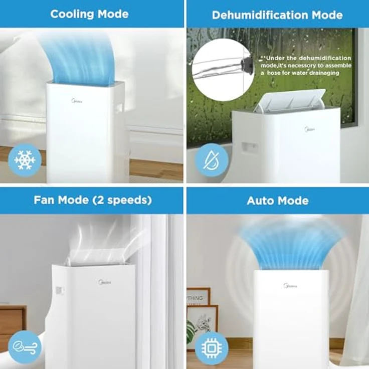 Midea Silent Cool 26 Pro WF Mobiles Klimagerät, 2,6 kW Kühlleistung, App-Steuerung, für Räume bis 80 m³, weiß – Bild 9