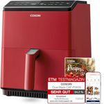 COSORI Heißluftfritteuse XXL, Dual Blaze, 6,4 L(1.81kg) Wifi verbunden, Airfryer mit 12 Multifunktionen, 90+ Online Rezept & Rezeptbuch, Full Touch Screen, 1700W, Weihnachtsrot