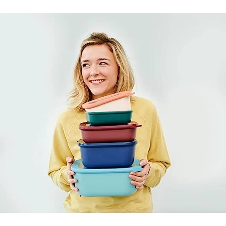 Mepal - Cirqula Multischüssel Set 3–teilig rechteckig Nordic sage – 500, 1000, 2000 ml – Verwendbar als Vorratdose, Kühlschrankdose, Gefrierdose, Mikrowellegeschirr & Servierschale mit Deckel – Bild 2