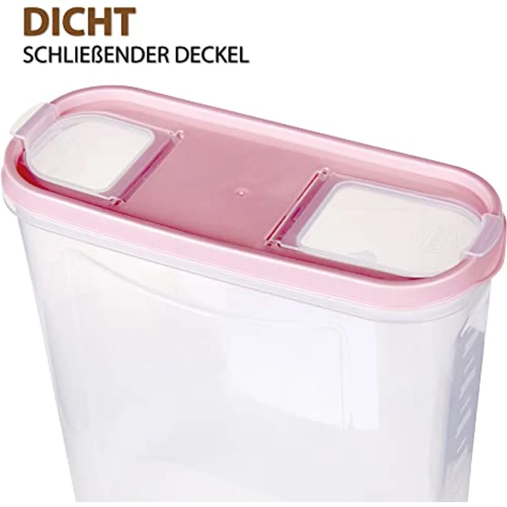 Bestlivings Vorratsdose Müslispender, 2-tlg. Set, 4,5 Liter, luftdicht, transparent, Kunststoff, 8,5cm x 22cm x 26cm – Bild 4
