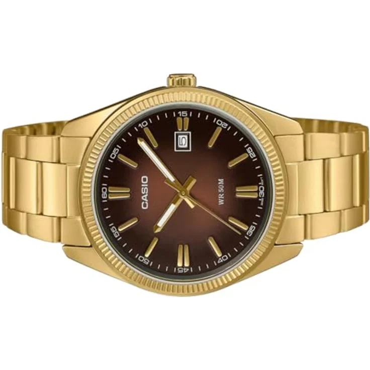 Casio Unisex Uhr Timeless Goldfarben/Braun MTP-1302PGC-5AVEF, Edelstahl beschichtet, braunes Zifferblatt, Mineralglas – Bild 2