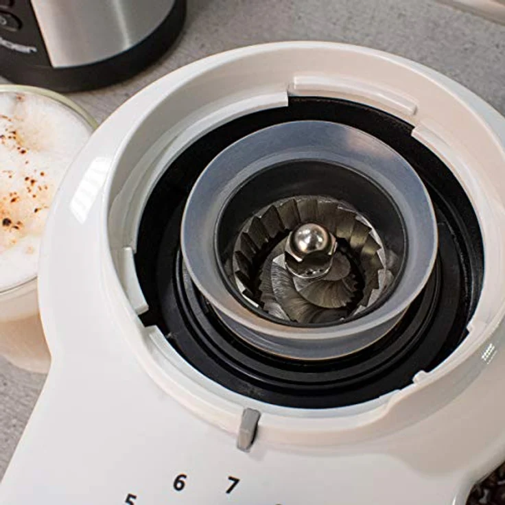 Cloer 7521 Elektrische Kaffeemühle mit Kegelmahlwerk, 2-12 Tassen, 300 g Kaffeebohnen, 150 W, verstellbarer Mahlgrad, Kunststoff, weiß – Bild 5