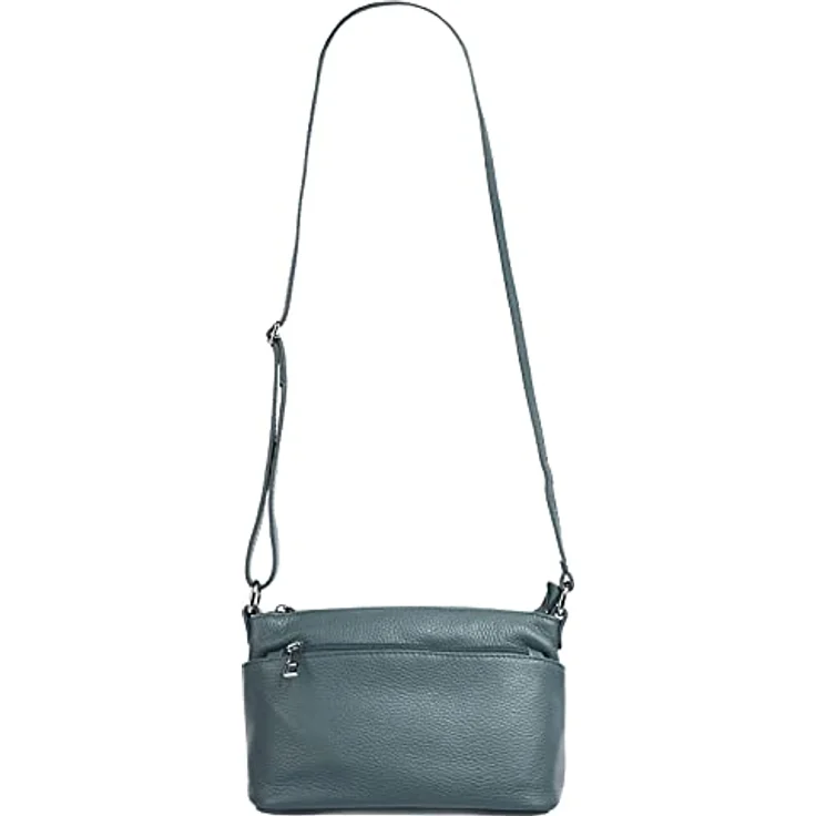 Cluty Umhängetasche aus echtem Rindleder, Made in Italy, 15 cm hoch, 27 cm breit, mit 4 Reißverschlussfächern und verstellbarem Schultergurt, klassisches Design – Bild 7