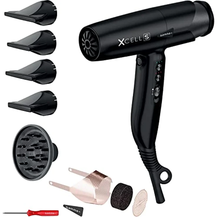 GAMMA+ XCELL S Ionic Haartrockner, 290 g Ultraleichter Haartrockner mit bakterientötender Wirkung, Leise, Smart Memory, LED-Schnittstelle, Selbstreinigende Technologie (SCHUKO-Stecker, Mattes Schwarz) – Bild 1
