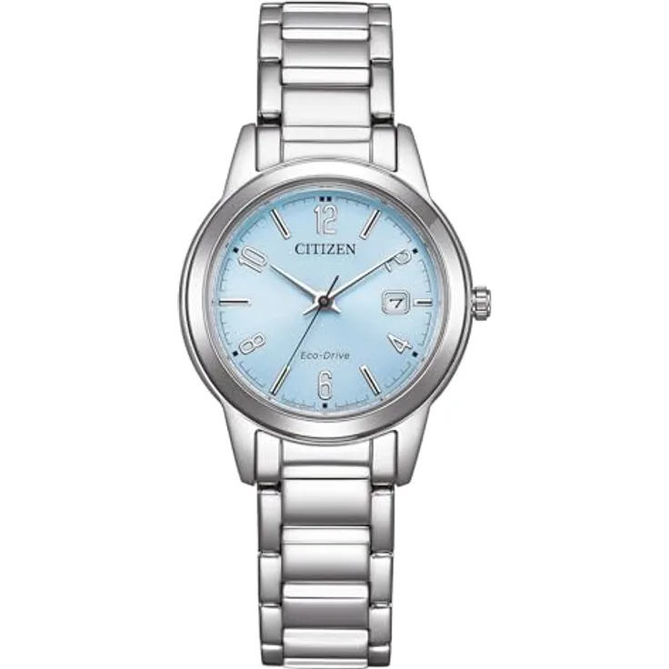 Citizen Damenuhr Eco-Drive Solar mit Edelstahl Gliederband Silberfarben/Hellblau FE1241-71L