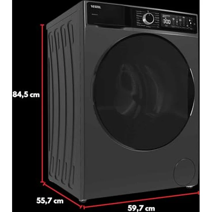 VESTEL WMI 89341 DX, Frontlader Waschmaschine mit 8 kg, 1400 U/min, Inverter-Motor, Dampf, AquaStop+Switch, Dark Inox – Bild 2