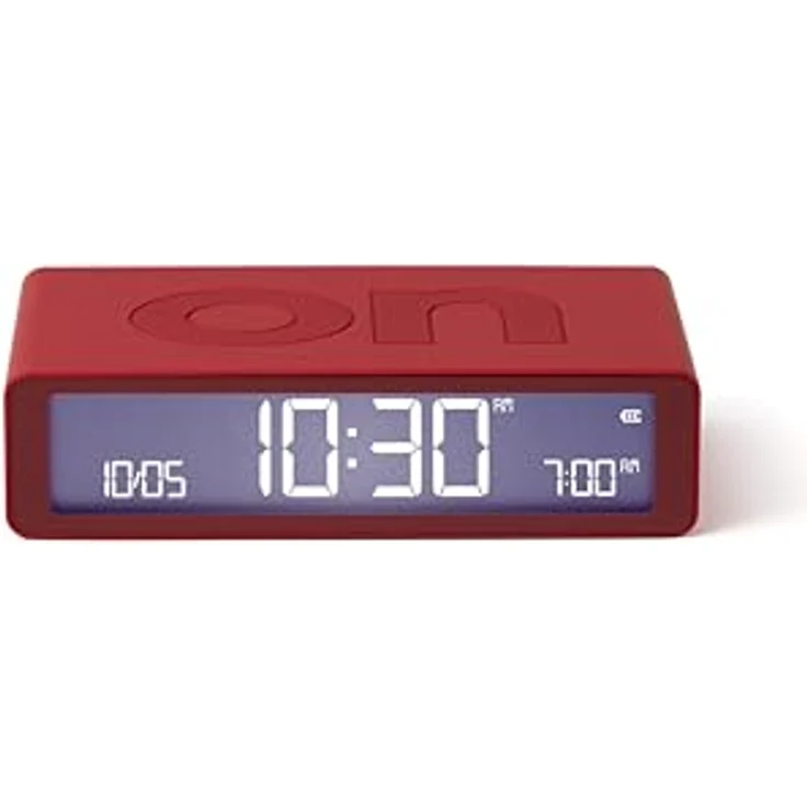 Lexon Flip Classic, Digitaler Wecker mit umkehrbaren EIN/Aus-Seiten, wiederaufladbar, LCD-Display, Berührungssensor für Schlummer- und Lichtfunktion – Rot – Bild 1